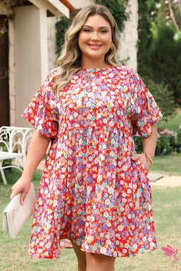 Red Floral Plus Dress