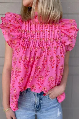 Rose Floral Pleated Blouse