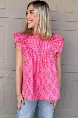 Rose Floral Pleated Blouse