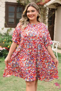 Red Floral Plus Dress