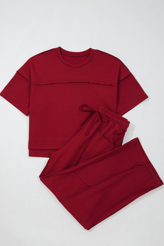 Racing Red Drop Shoulder Boxy Tee and Barrel Pants Set