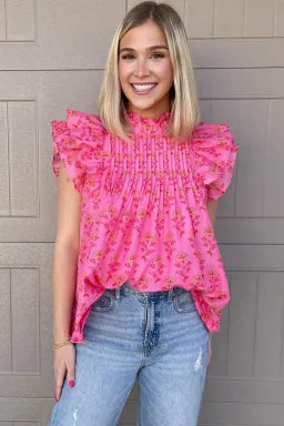 Rose Floral Pleated Blouse