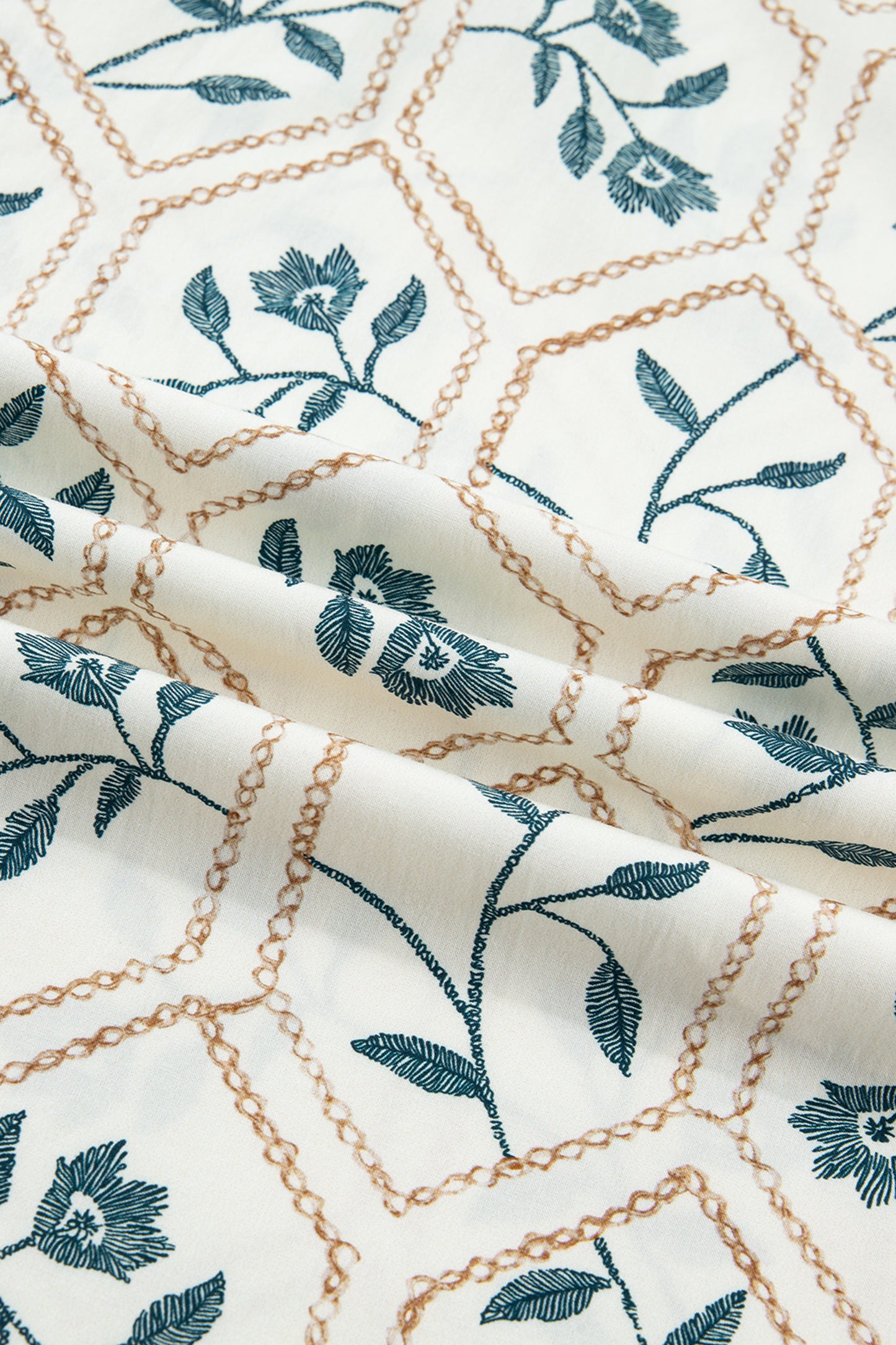 Blue Geometric Floral Print Lace Trim Collared Short Sleeve Mini Dress